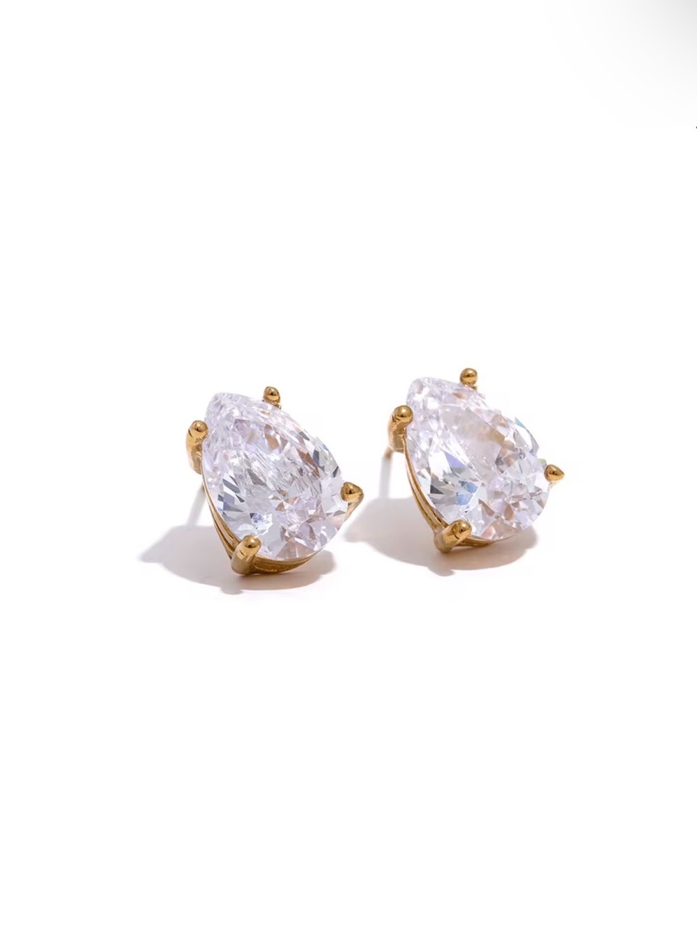 Gold-Setting Teardrop Clear Crystal Stud Earrings